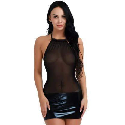 Sexy see-through leather hip skirt