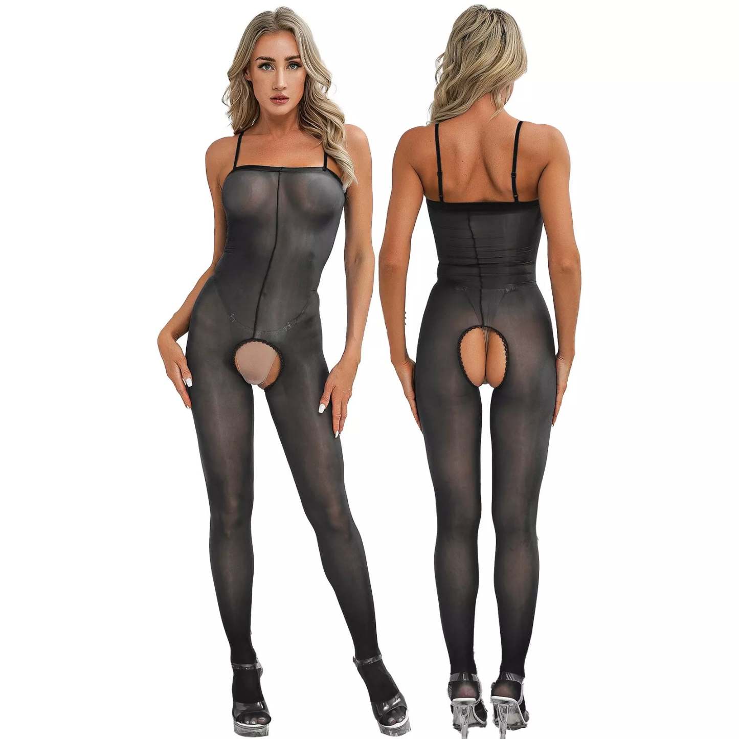 Suspender tube top open crotch body stockings