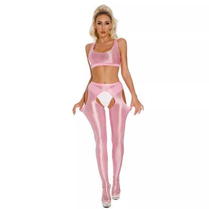 Transparent glossy crotch-length leggings 2-piece set