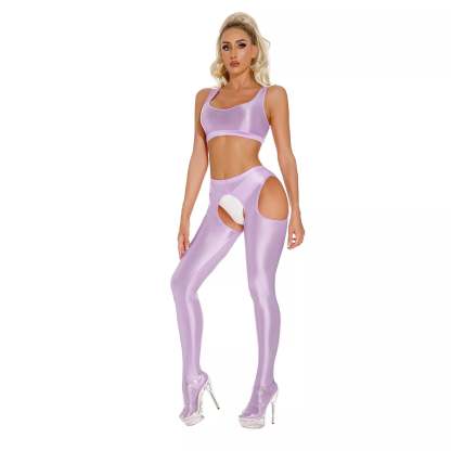 Transparent glossy crotch-length leggings 2-piece set