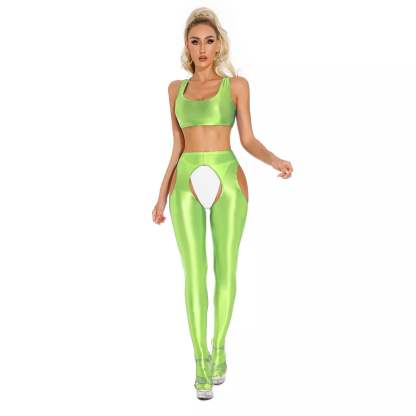 Transparent glossy crotch-length leggings 2-piece set