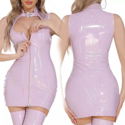 Mirrored leather cutout mini dress