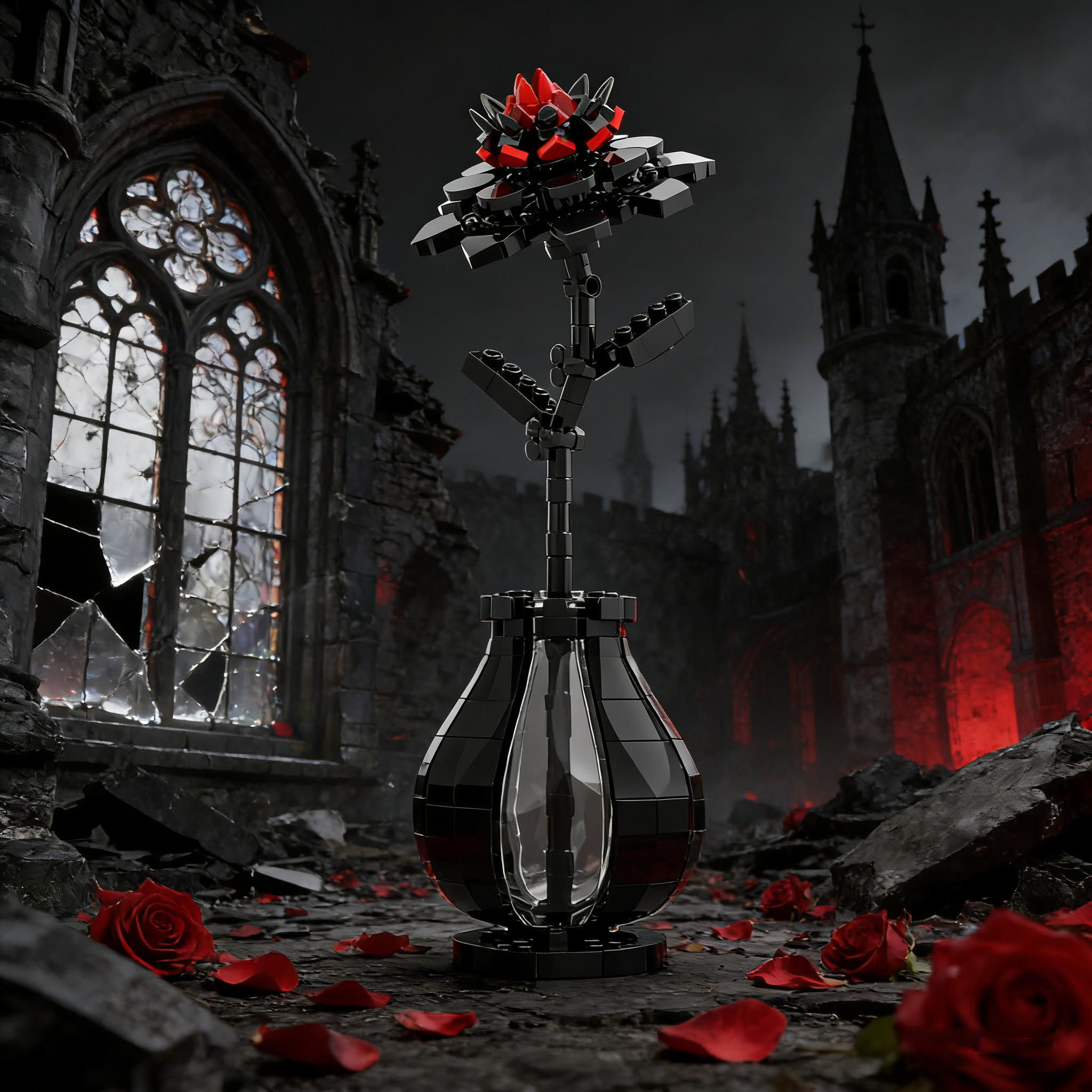 Gothic Crimson Dahlia "Eternal Bloom" Brick Flower