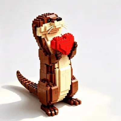 Kawaii Otter Holding Heart Building Blocks