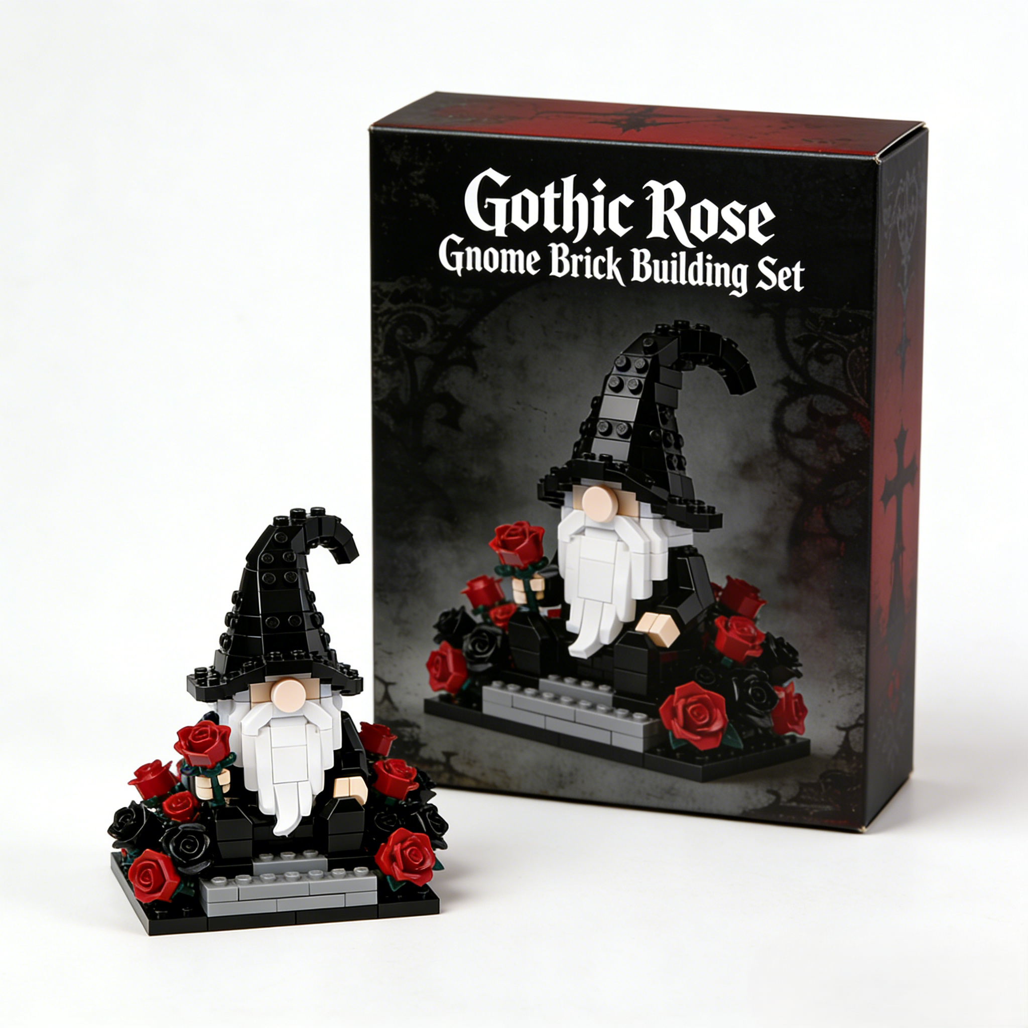 Gothic Rose Gnome Brick Building Set – Dark Romantic Collectible Gift