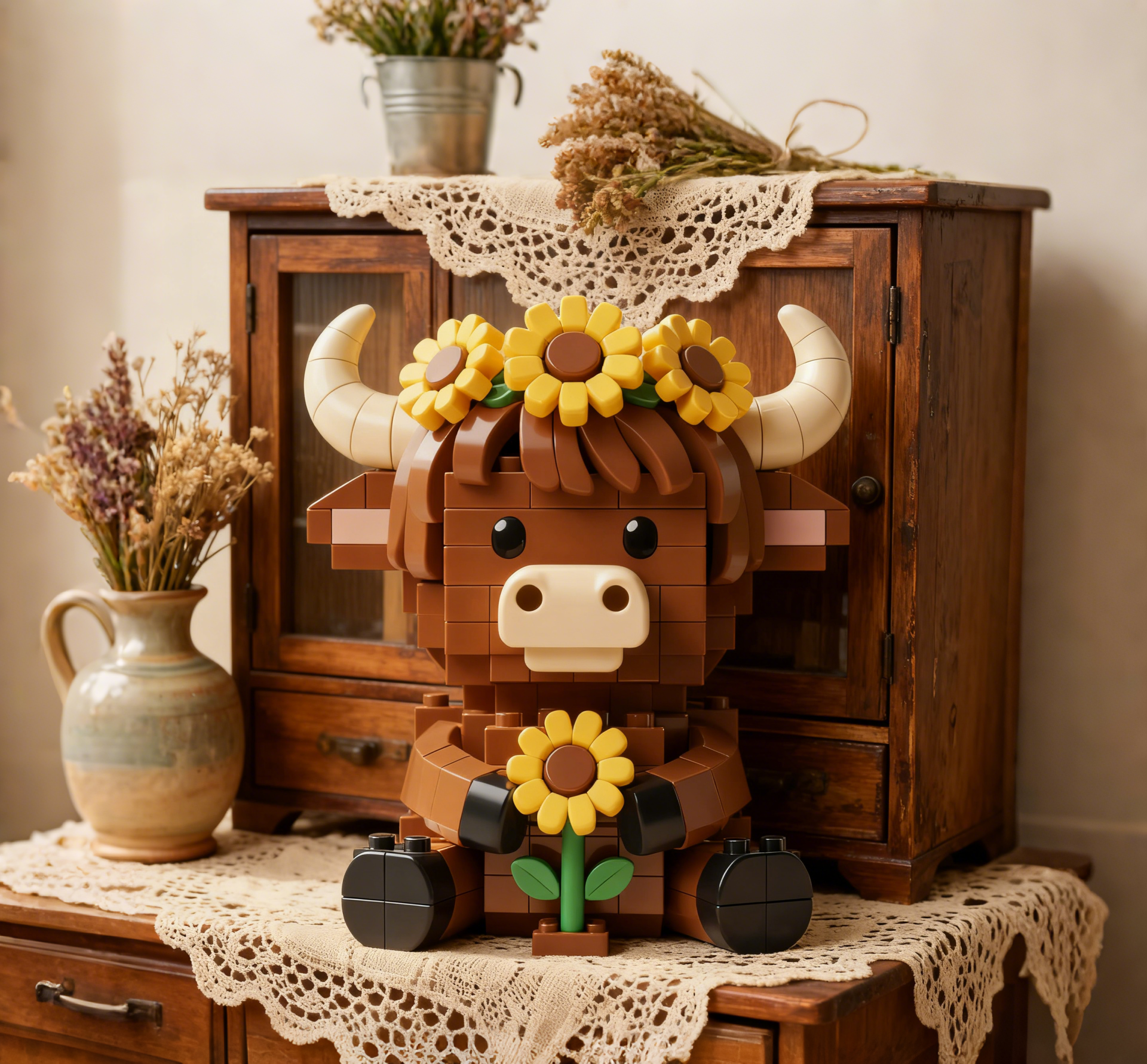 Scottish Highlands Cow and Sunflower Brick Set🌻🐂