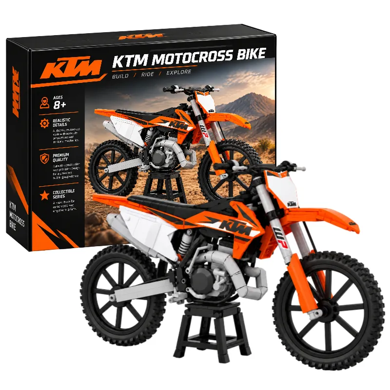 🏍️Motocross Dirt Bike Building Set – Orange & White Edition