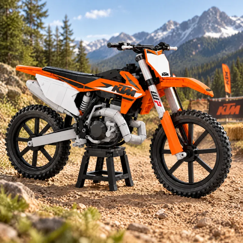 🏍️Motocross Dirt Bike Building Set – Orange & White Edition