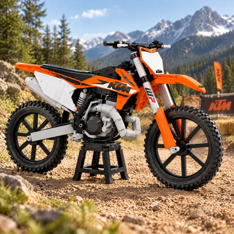 🏍️Motocross Dirt Bike Building Set – Orange & White Edition