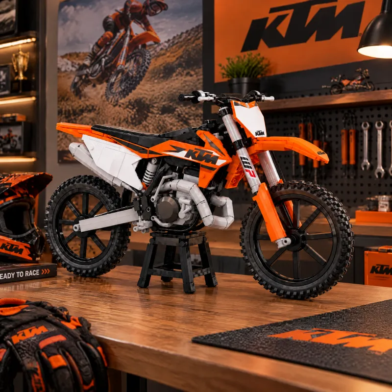 🏍️Motocross Dirt Bike Building Set – Orange & White Edition
