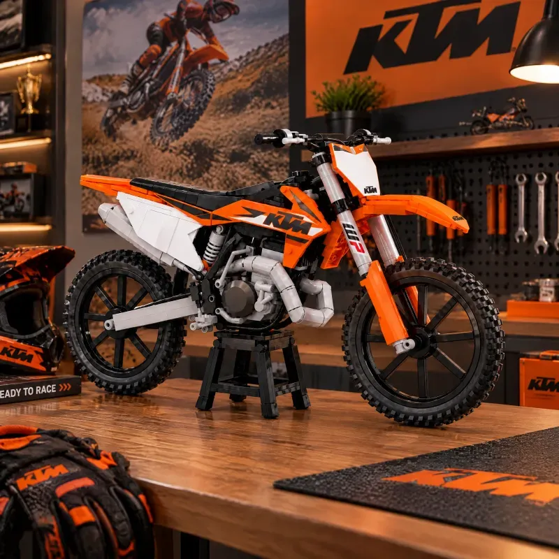 🏍️Motocross Dirt Bike Building Set – Orange & White Edition