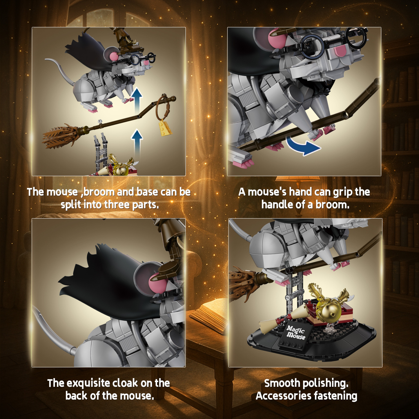 Magic Academy Mouse Brick Set – Flying Broom Wizard Edition🪄