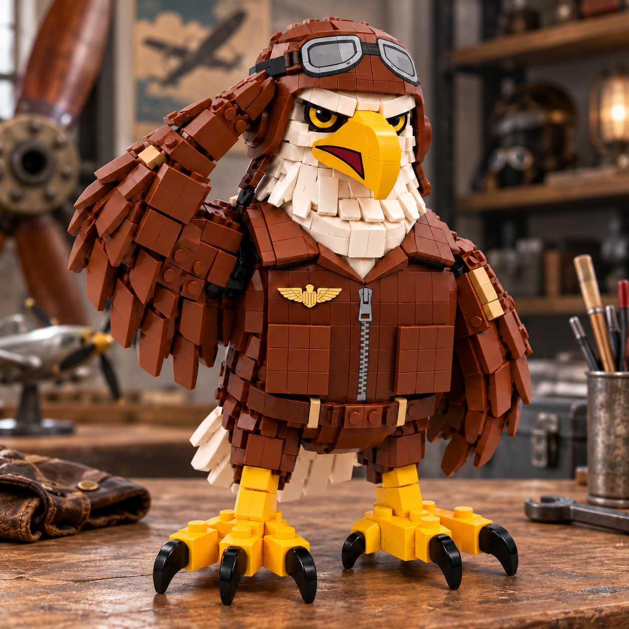 🦅 Vintage Aviator Eagle Building Block Set