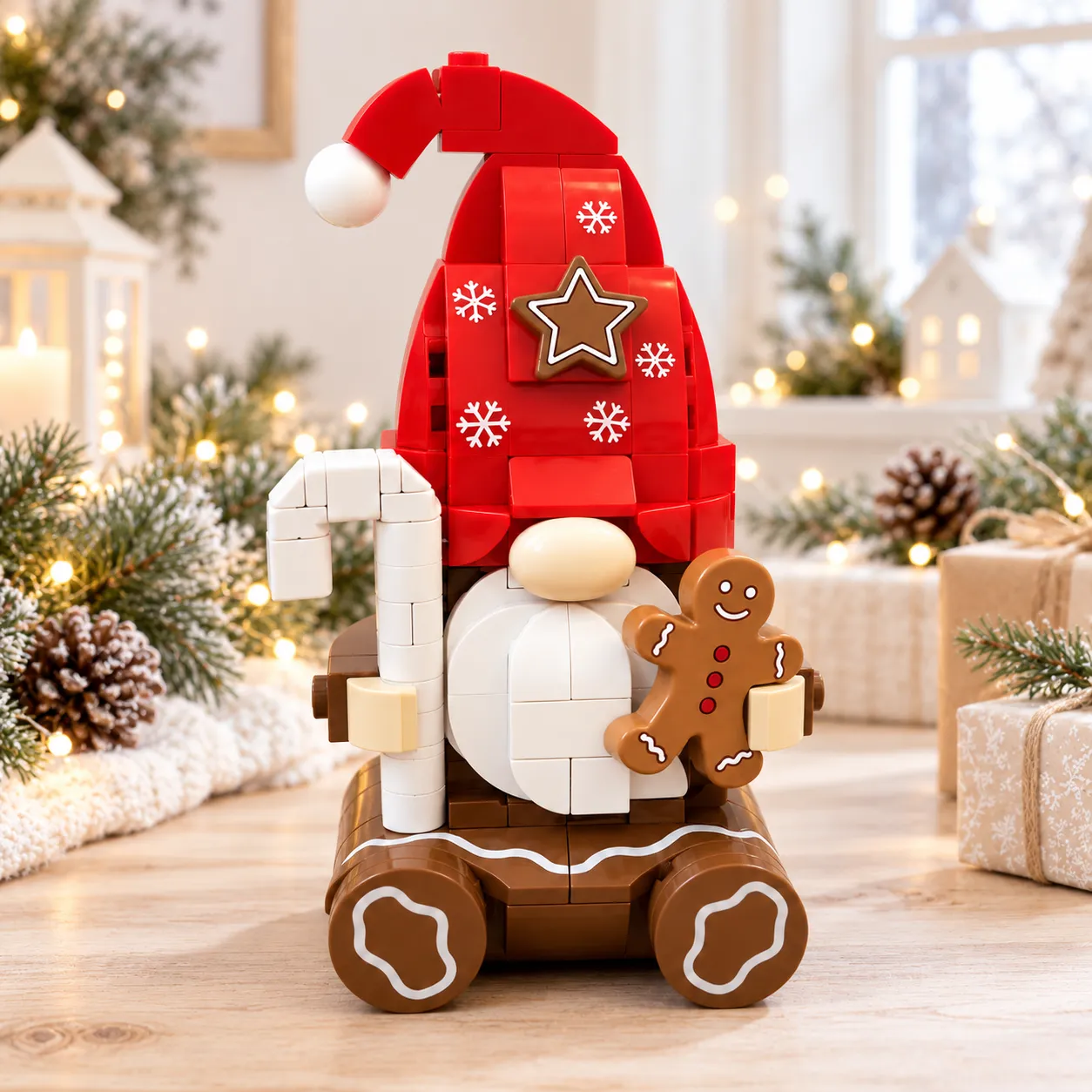 🍪 Gingerbread & Cocoa — Christmas Gnome Duo Building Set☕