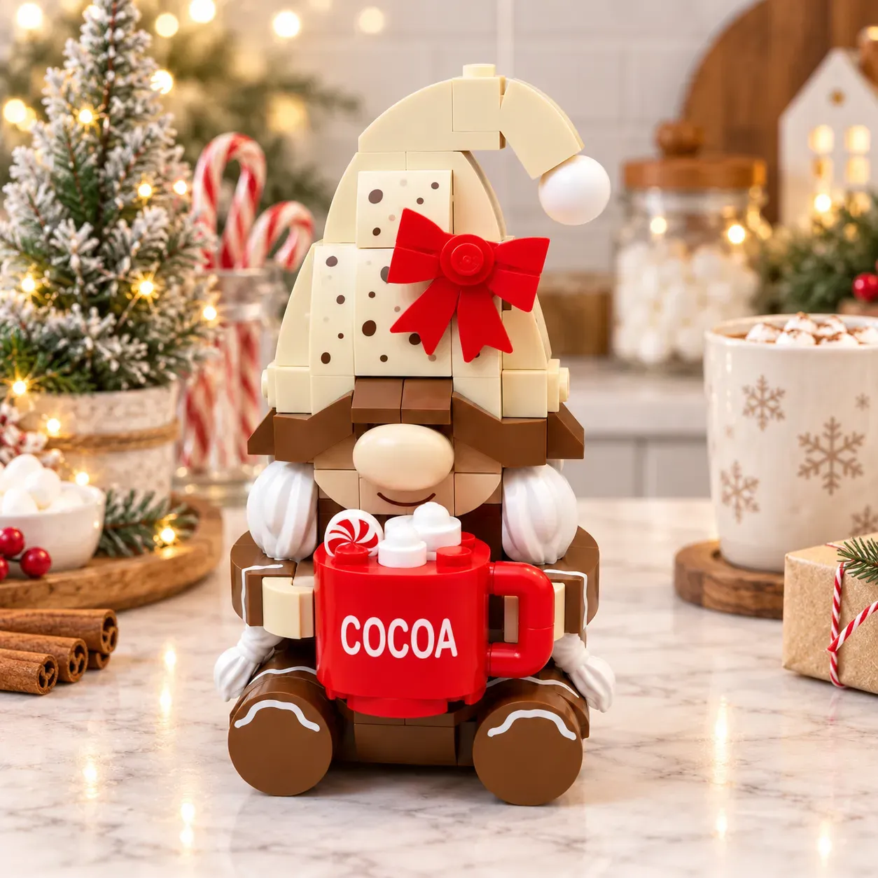 🍪 Gingerbread & Cocoa — Christmas Gnome Duo Building Set☕