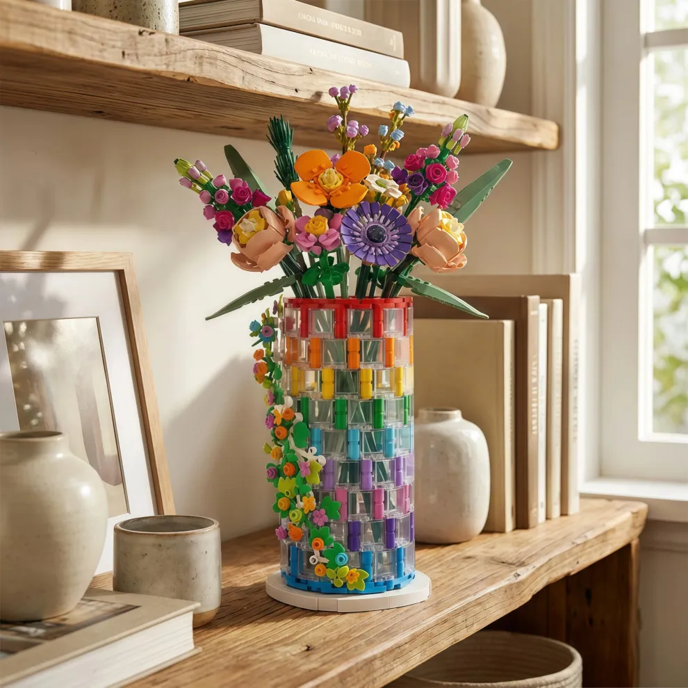 🌈💐Rainbow Flower Vase Building Block Set