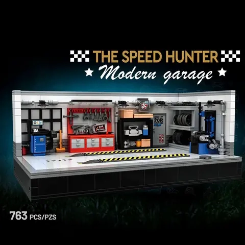 🏁 Modern Performance Garage Building Block Set