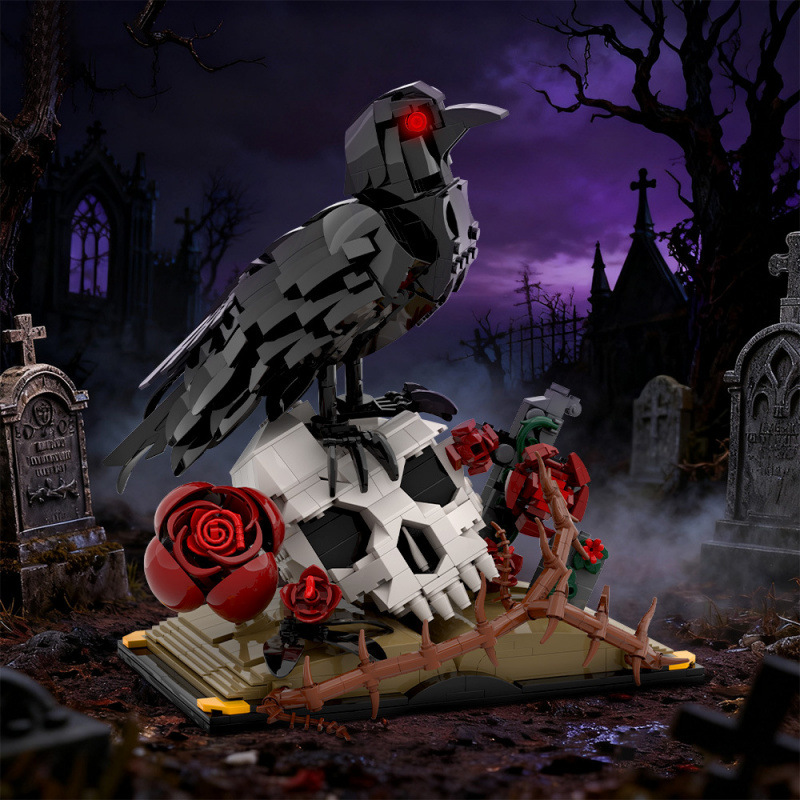 The Corvid’s Rest: Skull & Thorned Roses – Gothic Building Block Diorama