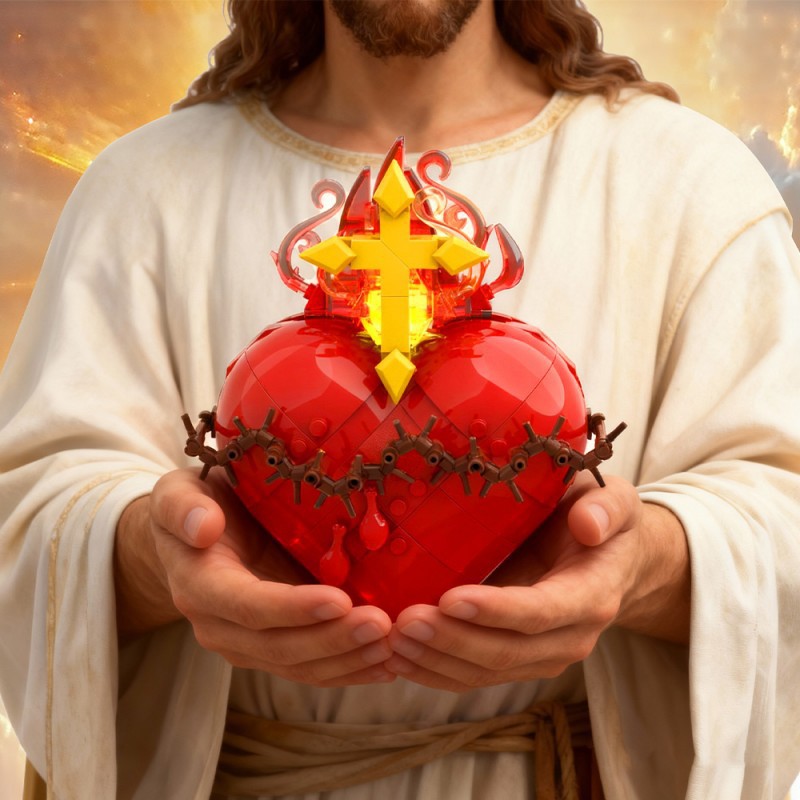 Crowned Sacred Heart❤️ – Illuminated Brick Art Model – Brixzoom