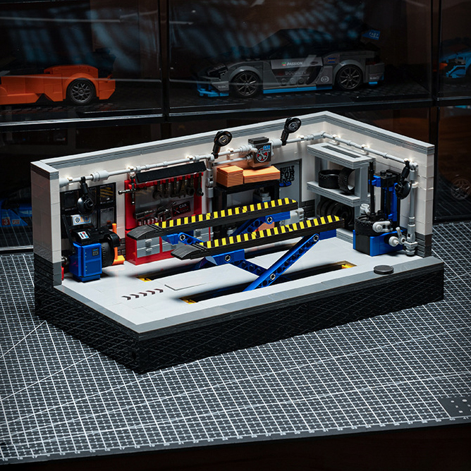 🏁 Modern Performance Garage Building Block Set