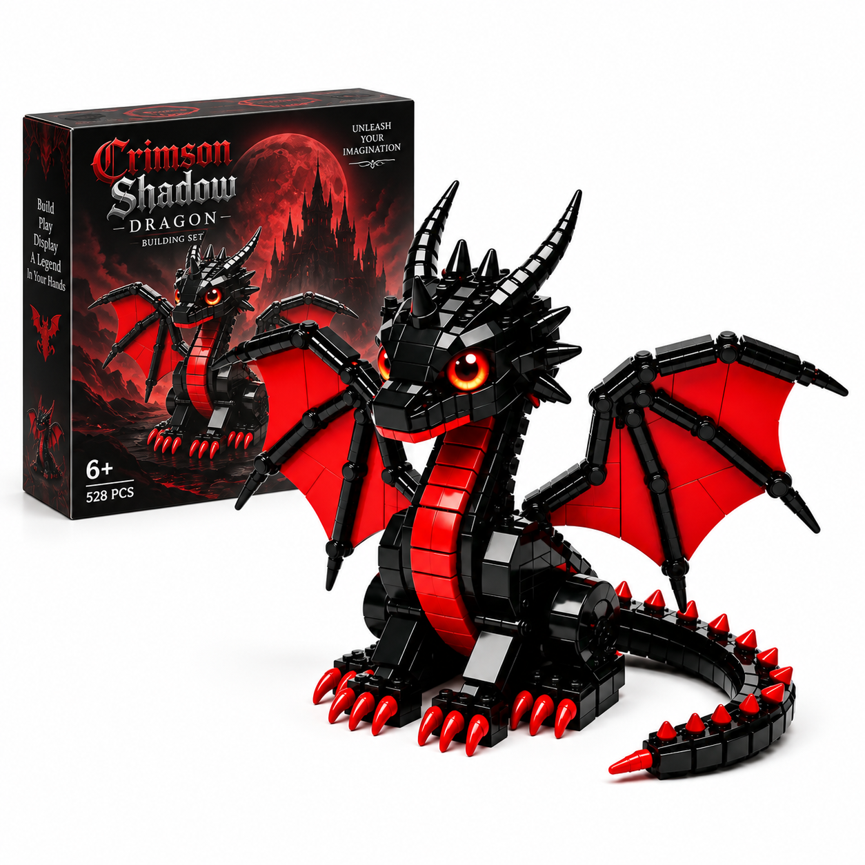 💥Crimson Shadow Dragon Building Set