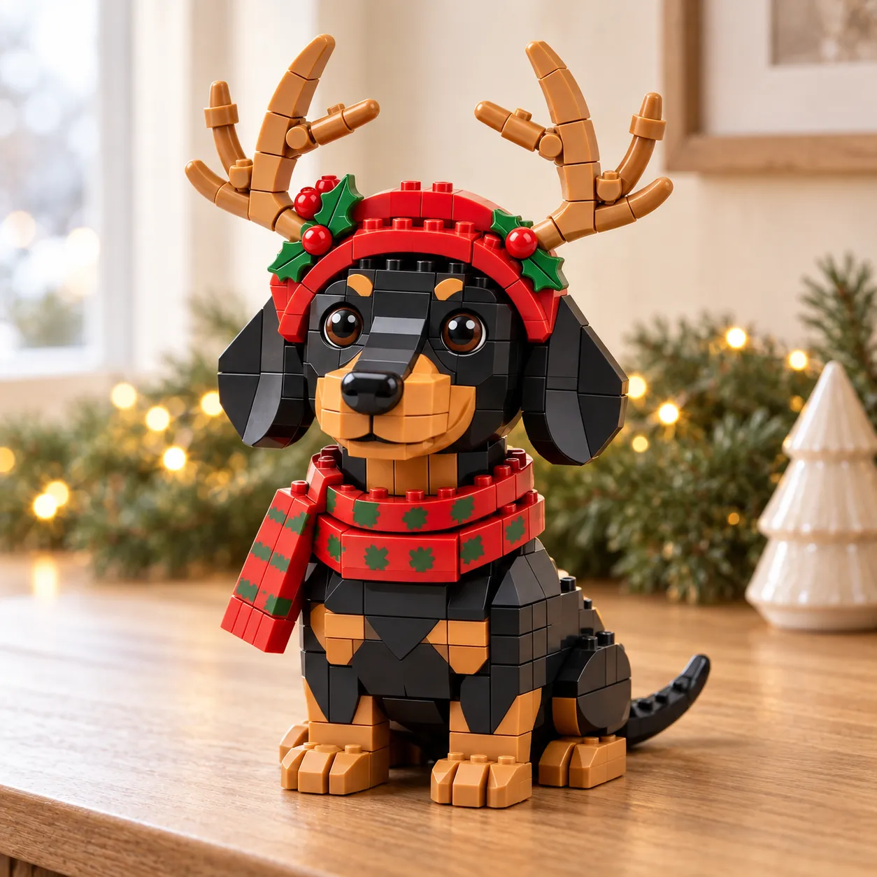 Christmas Reindeer Dachshund Building Block Set