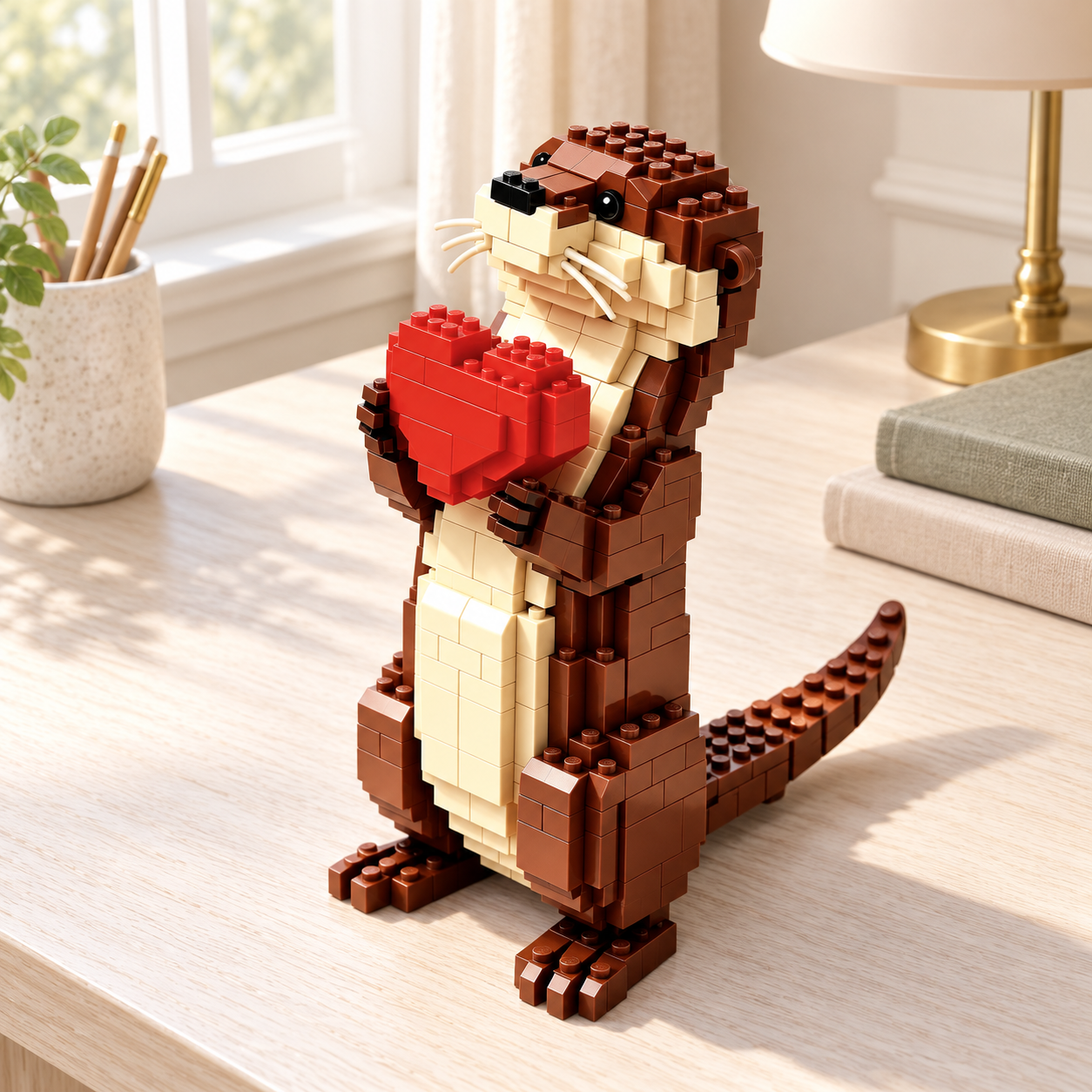 Kawaii Otter Holding Heart Building Blocks