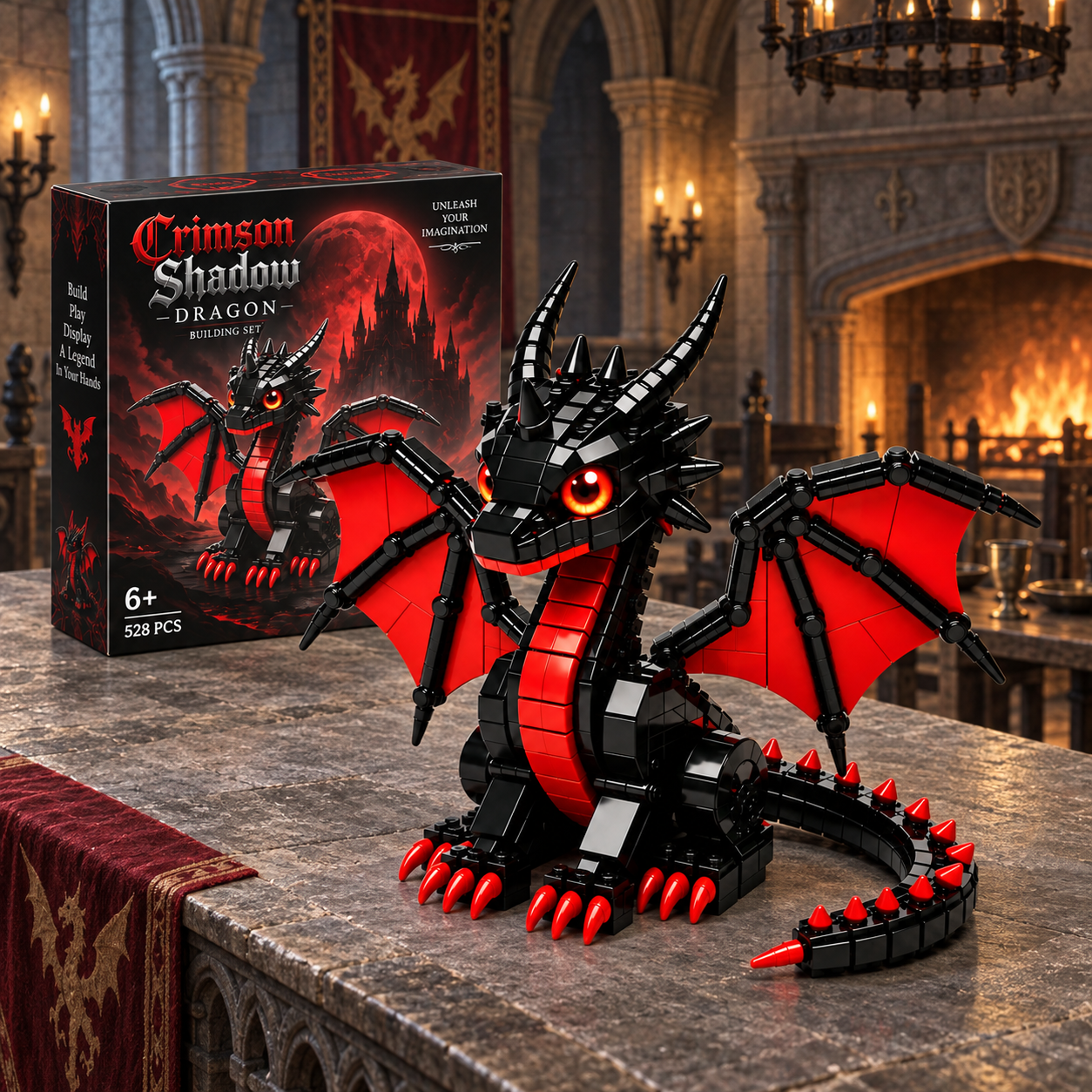 💥Crimson Shadow Dragon Building Set