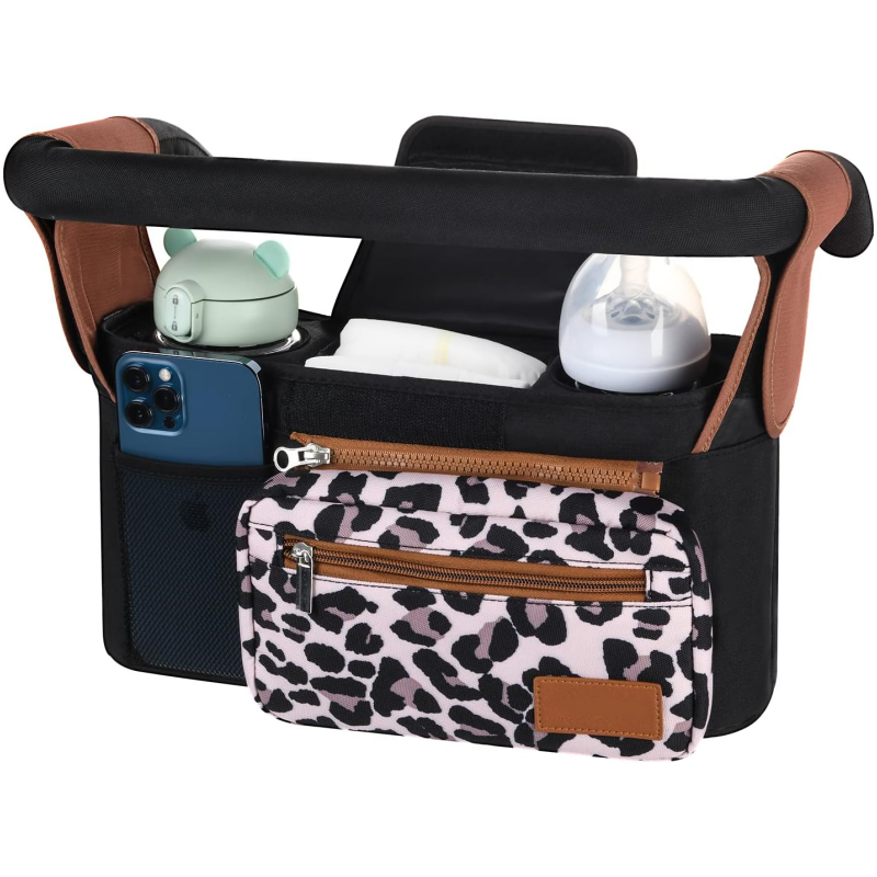 Universal Stroller Organizer – Detachable Bag with Insulated Cup Holders & Phone Pocket 