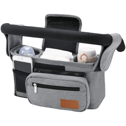 Universal Stroller Organizer – Detachable Bag with Insulated Cup Holders & Phone Pocket 