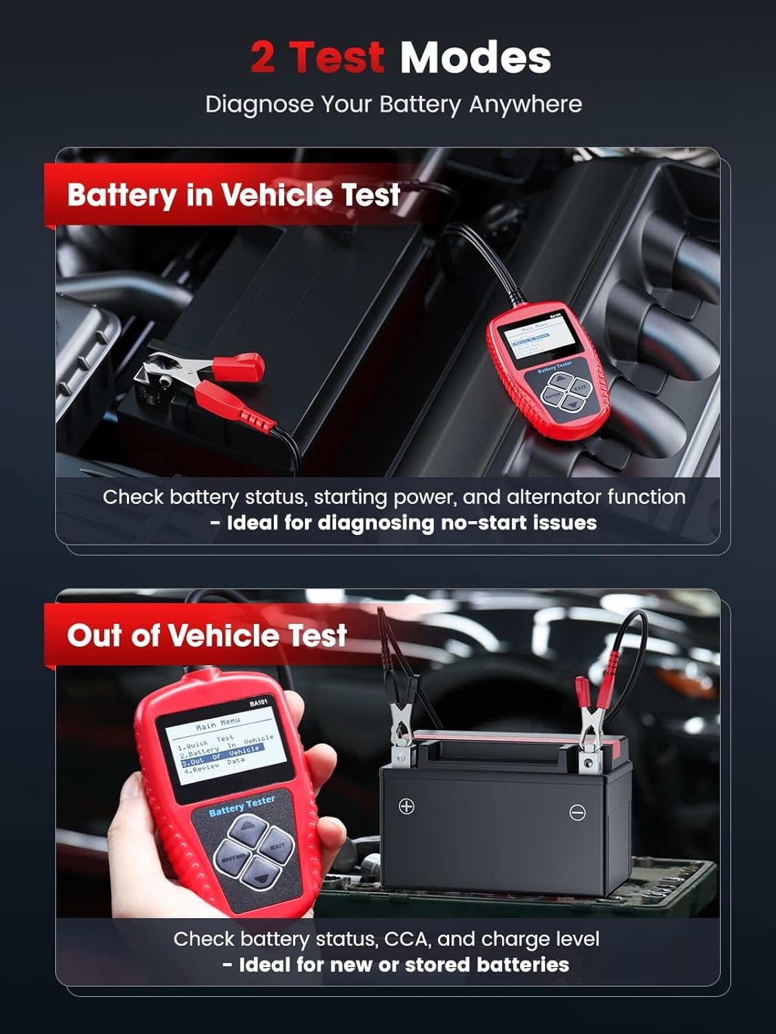 Compact 12V Battery Tester, Simple & Reliable Car Battery Check Tool