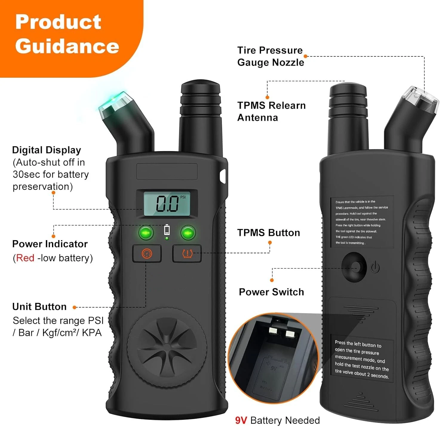 2-in-1 Tire Pressure Sensor Reset Tool & Digital Tire Pressure Gauge
