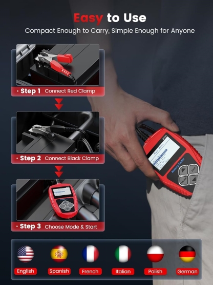 Compact 12V Battery Tester, Simple & Reliable Car Battery Check Tool