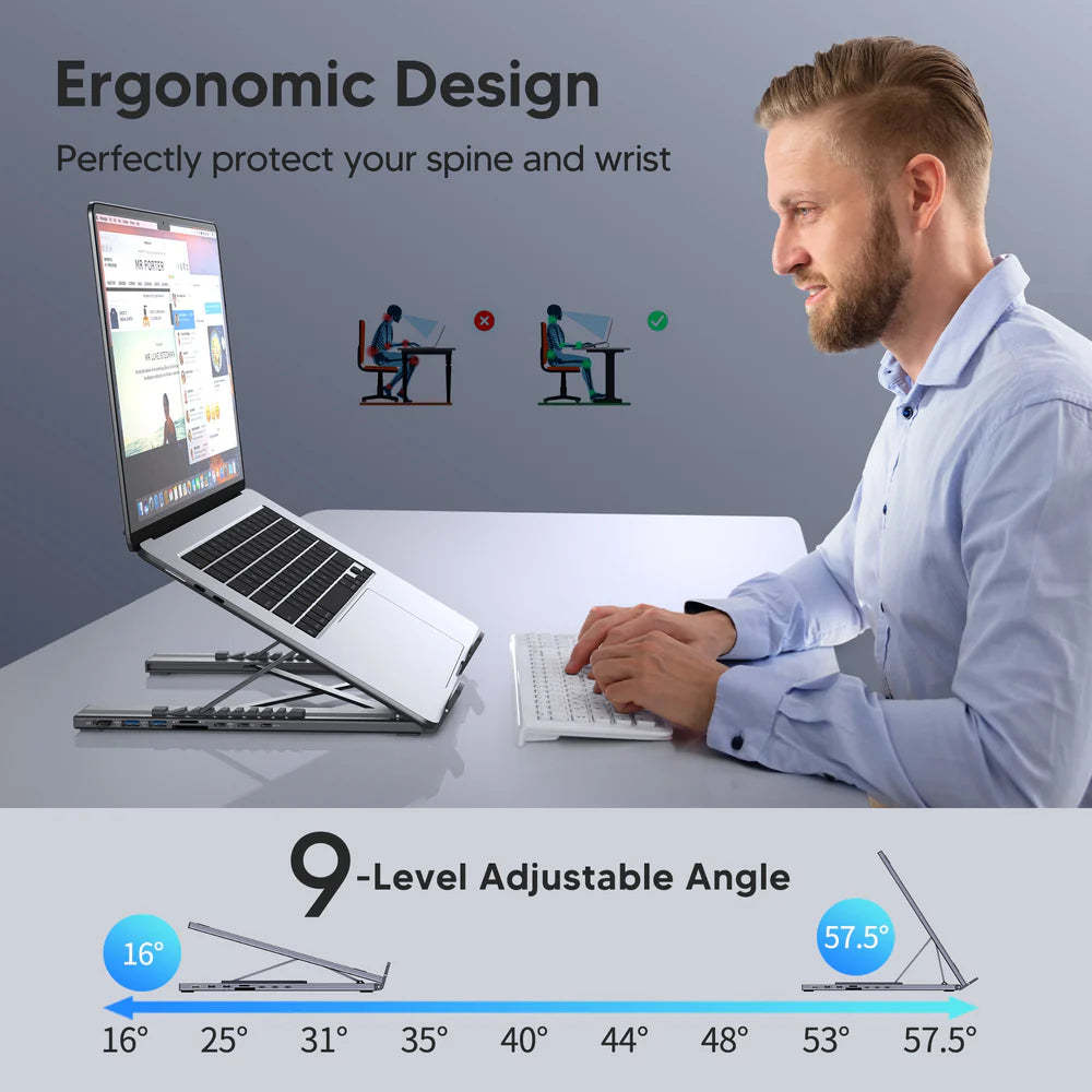 USB-C Laptop Dock Stand – 2-in-1 Stand & Hub | Supports External Displays