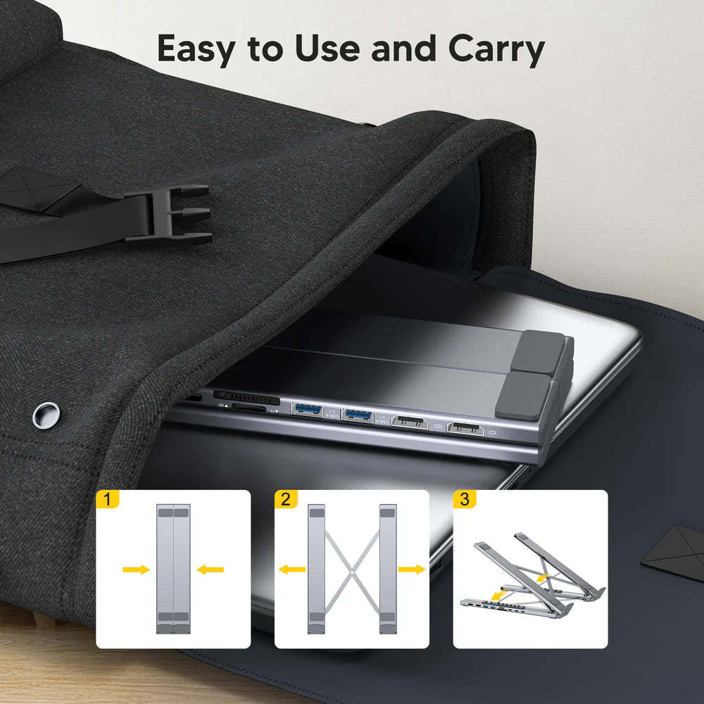 USB-C Laptop Dock Stand – 2-in-1 Stand & Hub | Supports External Displays