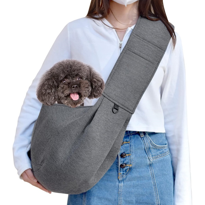 Hands-Free Dog Sling Carrier – Breathable Mesh Pet Shoulder Bag with Pocket