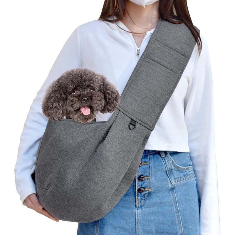 Hands-Free Dog Sling Carrier – Breathable Mesh Pet Shoulder Bag with Pocket