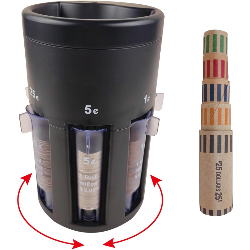 5-in-1 Automatic Coin Sorter – Pennies to Dollars, No Batteries, Rotatable Base