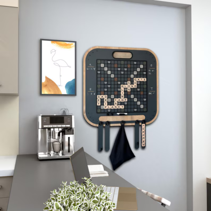 Magnetic Wall Scrabble Set – Modern Metal & Wood, 60x60 cm, Laser-Cut Wall Game