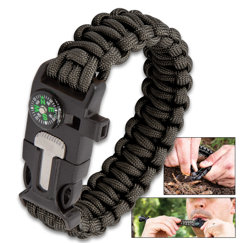 Multi-Function Paracord Bracelet – Fire Starter, Emergency Whistle, Compass, Survival Gear