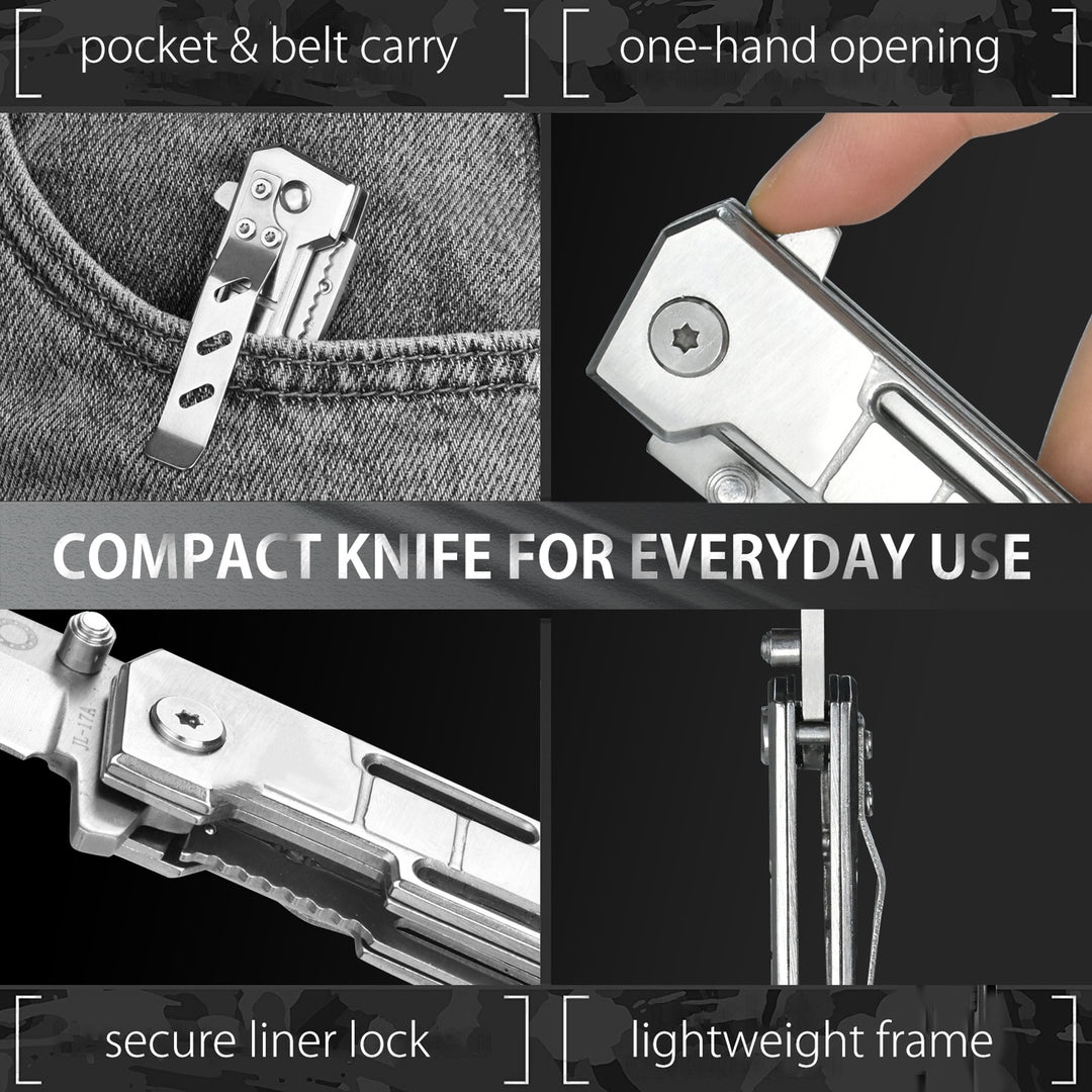 Tanto Folding EDC Knife – Outdoor Multi-Tool with Secure Thumb Lock & Leather Case