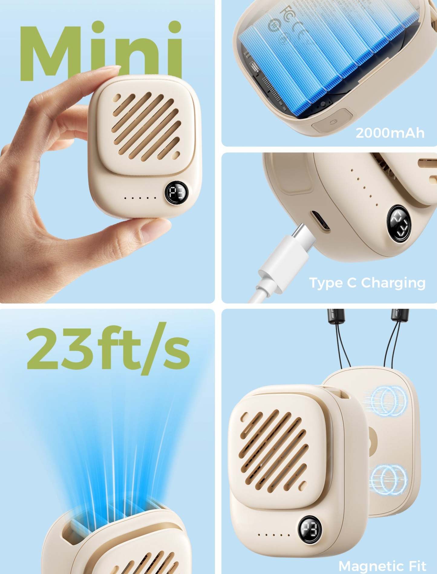Compact Portable Neck Fan – Magnetic Wearable Cooling Fan
