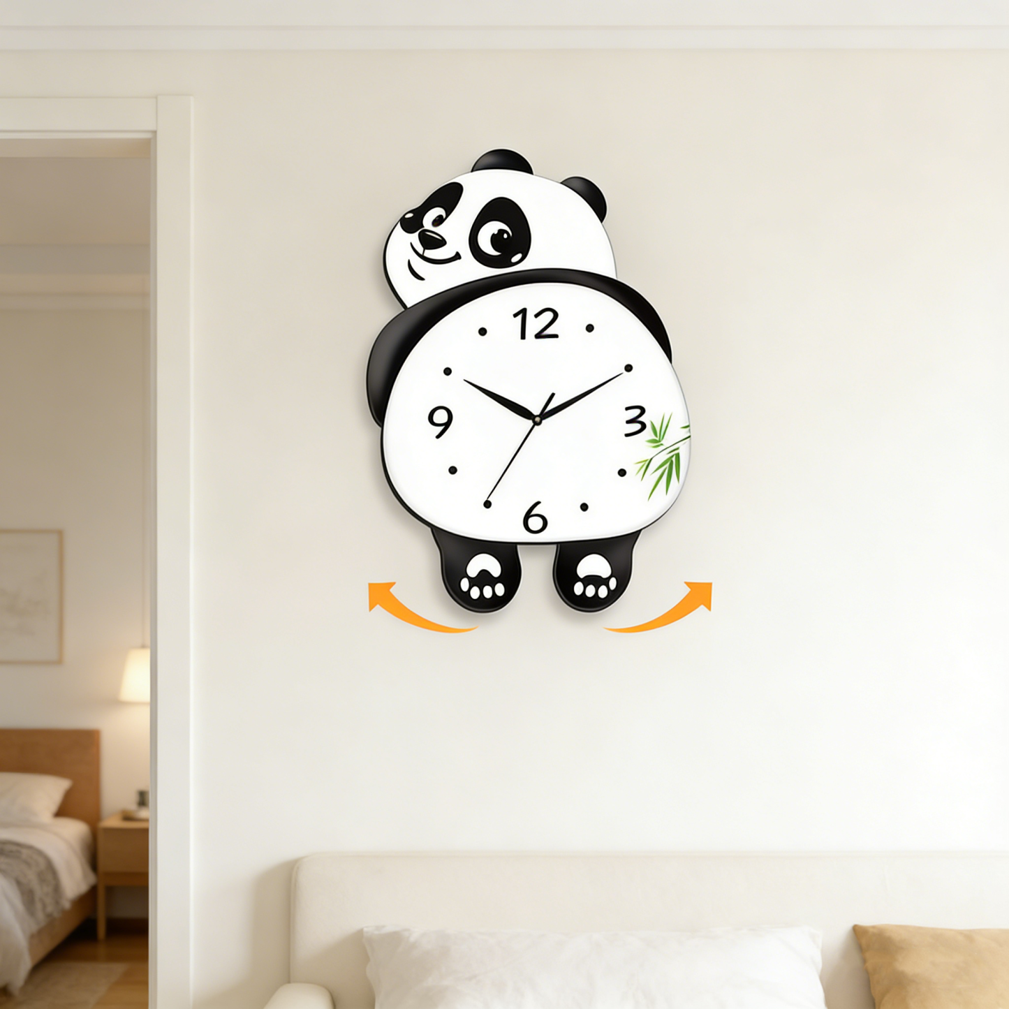 Funny Animal Cute Panda Design Wall Clock – Swinging Feet Modern Decorative Clock