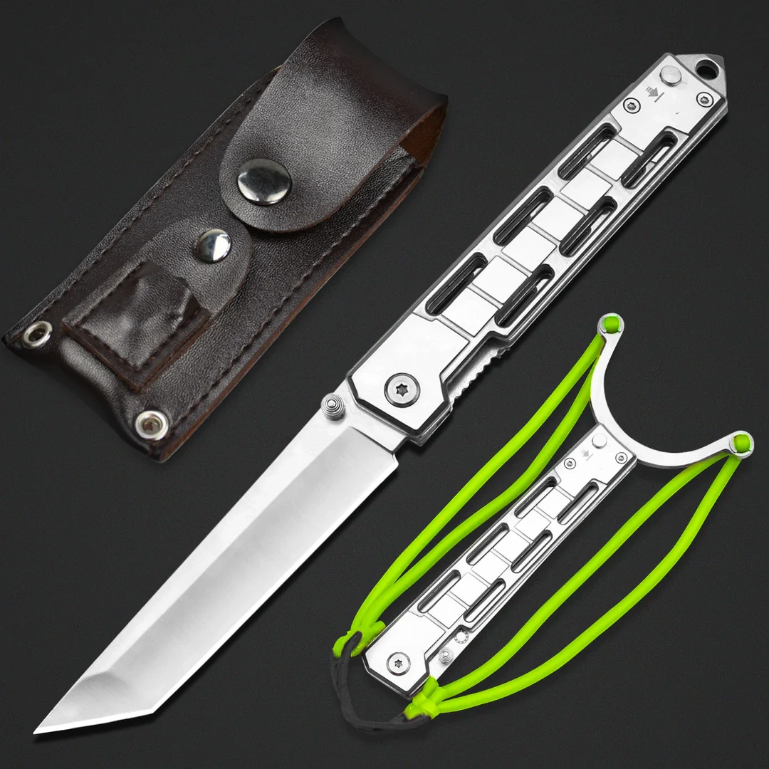 Tanto Folding EDC Knife – Outdoor Multi-Tool with Secure Thumb Lock & Leather Case