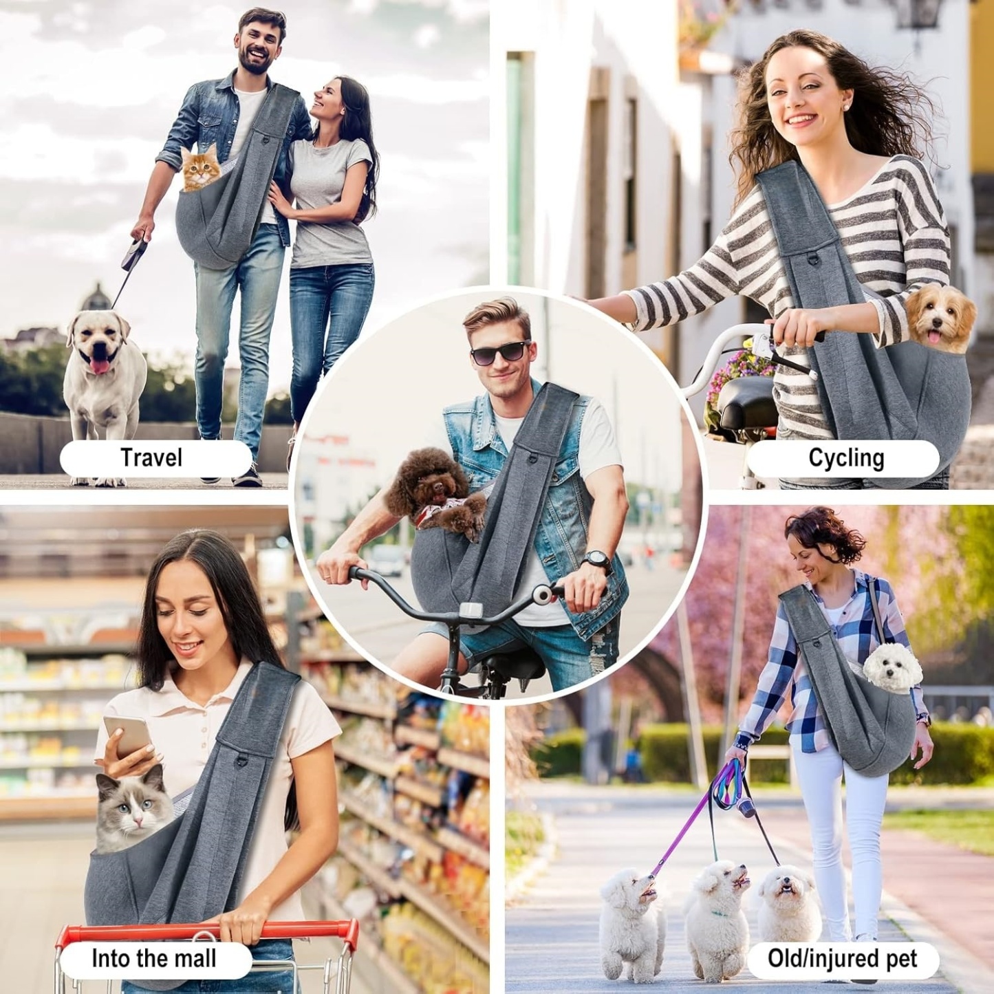 Hands-Free Dog Sling Carrier – Breathable Mesh Pet Shoulder Bag with Pocket