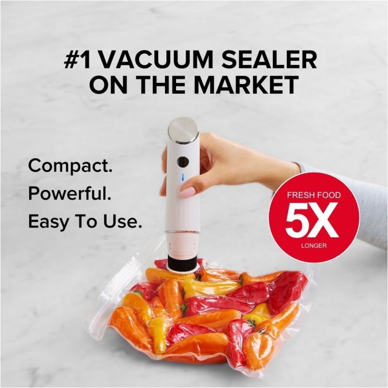 Handheld Vacuum Sealer with 30 Reusable Bags – 5-Second Seal, Wireless, Portable 