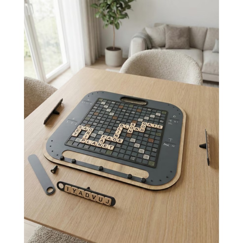 Magnetic Wall Scrabble Set – Modern Metal & Wood, 60x60 cm, Laser-Cut Wall Game