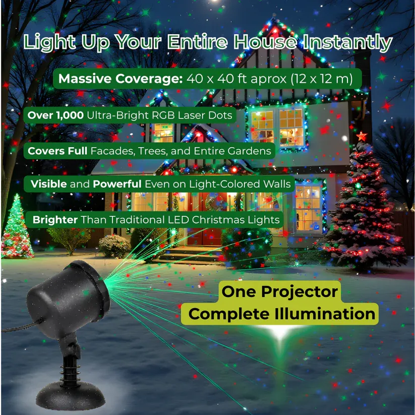 High-Power 3D Christmas Laser Projector - Outdoor Holiday Light Display