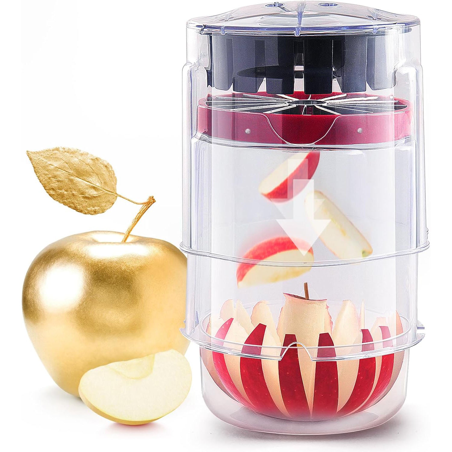 Jumbo Apple Slicer & Corer – 8-Blade Heavy Duty Stainless Steel Apple Cutter, Safely Divide Apples, Pears & More with Clear Catch Bowl