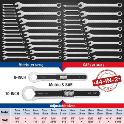 Double-ended adjustable box wrench set